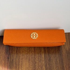 4/$20 Tory Burch Saffiano Orange Small Glasses Case with Dust Cloth New